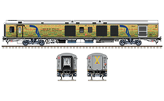 Side and front view of Indian EoG power coach. Linke Hofmann Busch van- Luggage, brake and generator car. Reporting mark ER - Eastern Railway zone of Indian Railways. EDITORIAL USE