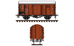 German covered goods wagon with sliding door and two ventilation flaps per side. These boxcars were used widely in German rail service to transport of goods and animals between 1933-1945. During the WW II were used from each military train for carriage of soldiers, supplies and deported people to the concentration camps in Germany.