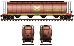 Railroad hopper car with capacity of 5 800 cubic feet for grain transportation. Equipment - four bay container compartments with a narrow opening at bottom for gravity unloading. Reporting mark CNWX - designation of Canadian National Railway company. EDITORIAL USE