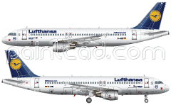 Left and right panoramic view of passenger plane in flight and on the ground. Reporting mark D-AIZI. Böblingen inscription and "Star alliance" logo on fuselage. Old paint scheme livery. Realistic and high-detail vector graphics made by real photos. EDITORIAL USE