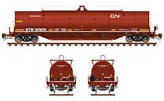 Side, front and rear view with coil gondola for carriage of rolled steel. Details- metal hood, cushion couplers, hand airbrake, all technical inscriptions, logos and notes. Reporting mark GTW-CN Railway. EDITORIAL USE