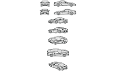 Transparent wireframe design of mega luxury sports car Ferrari manufactured in Italy. Front, rear, side and axonometric view.
Three-dimensional polygonal design.