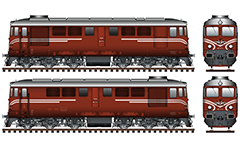 Side and front view with six axle diesel-electric locomotive built in Craiova, Romania under Swiss license. The machine is known as serie 06 by designation of Bulgarian State Railways. Engine is designed for a maximum speed of 100 kmph and mainly to serve freight trains. EDITORIAL USE