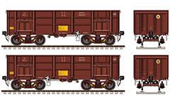 Side and front view with open-top wagon “BOXNAL” type. The car is fitted with a Casnub bogie air brake system. Side walls are provided with two flap doors for ease of unloading. Reporting mark SE- South Eastern Railway zone of Indian Railways. EDITORIAL USE