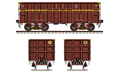 Railroad gondola car “BOXNR-HS” type used from Indian mining industry. Side walls are high and provided with two flap doors for manual and mechanized unloading. Railway transportation of ores and coal. Reporting mark SE- South Eastern Railway Zone of the Indian Railways. EDITORIAL USE