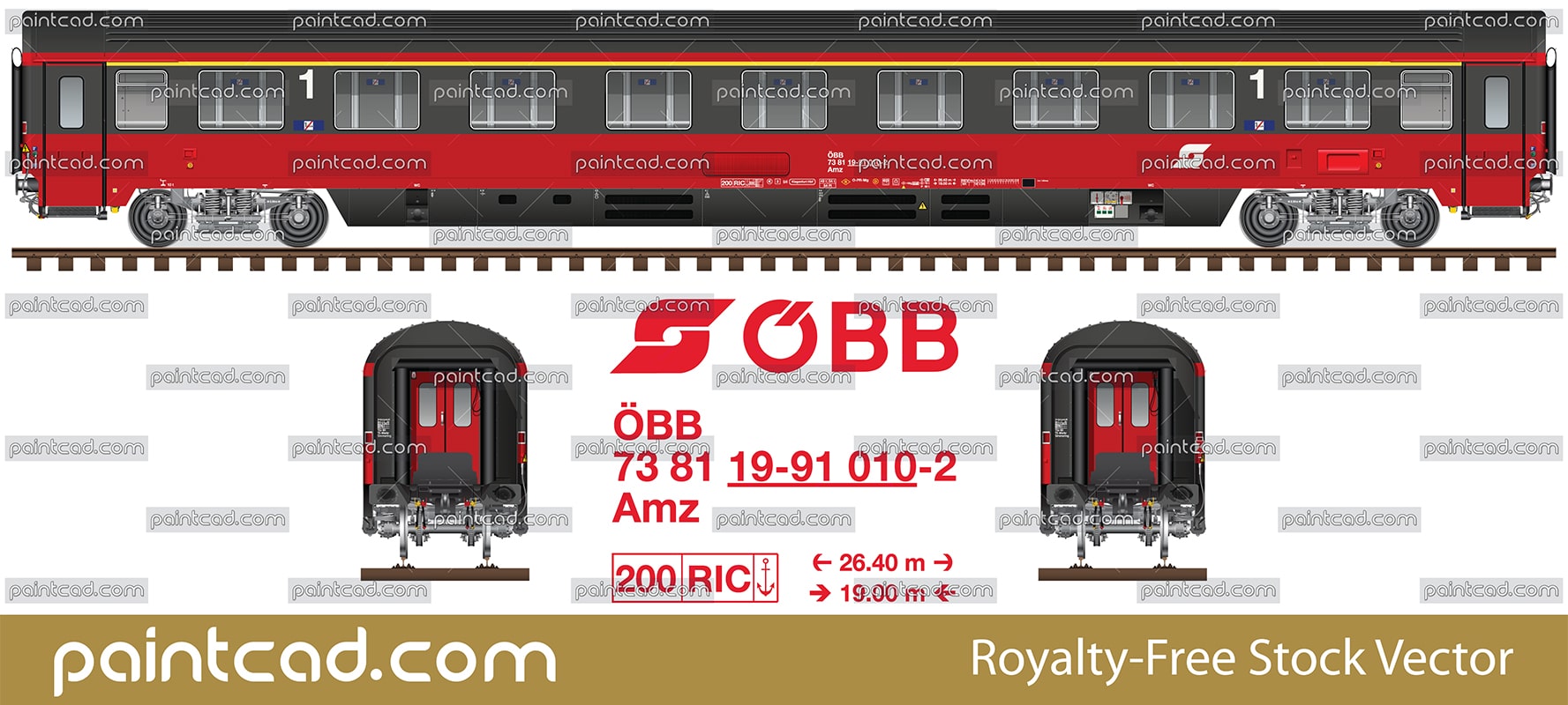 Passenger railway wagon Amz of the Austrian Federal Railways - vector illustration